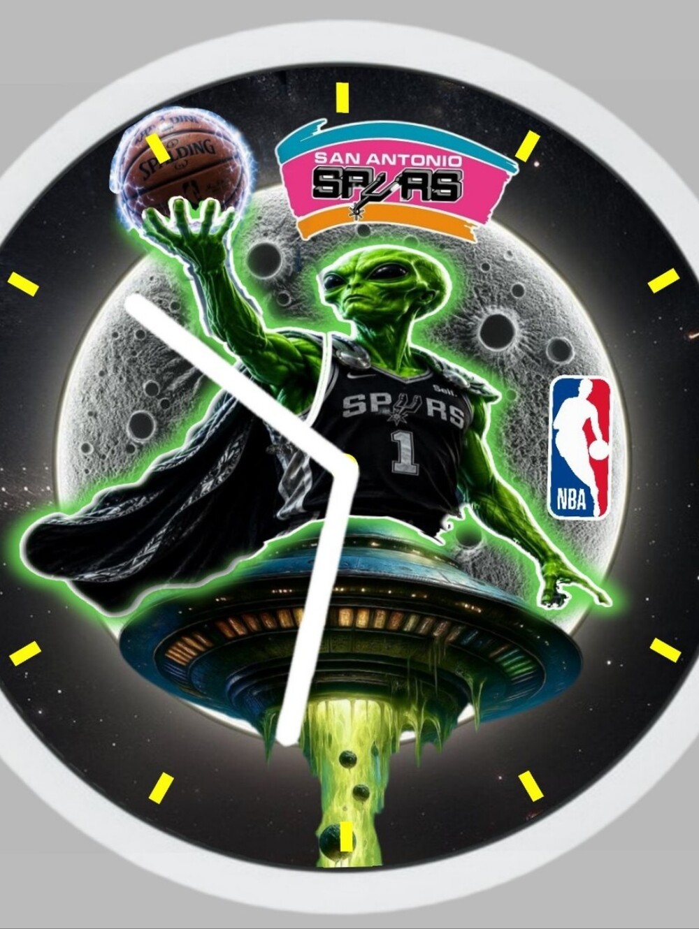 Alien UFO Wall Clock - Green Graphic Decor